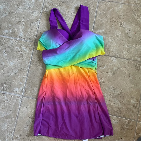 Rainbow Gradient Wrap Swim Top - Picture 2 of 7
